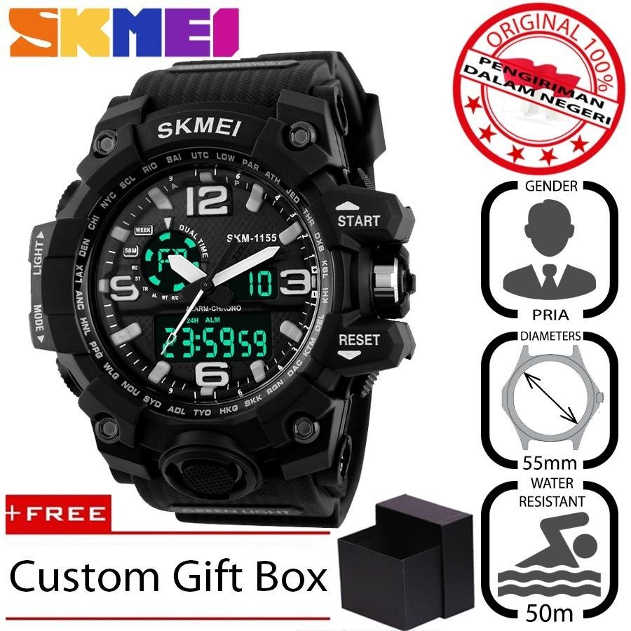 SKMEI 1155 Jam Tangan Pria Sport Analog - Digital Silikon PU 55 mm - Anti Air 50 M Renang - Dual Time Zone