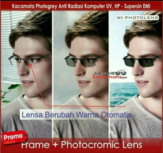 kacamata antiradiasi berubah warna grey (frame + lensa photocromic)
