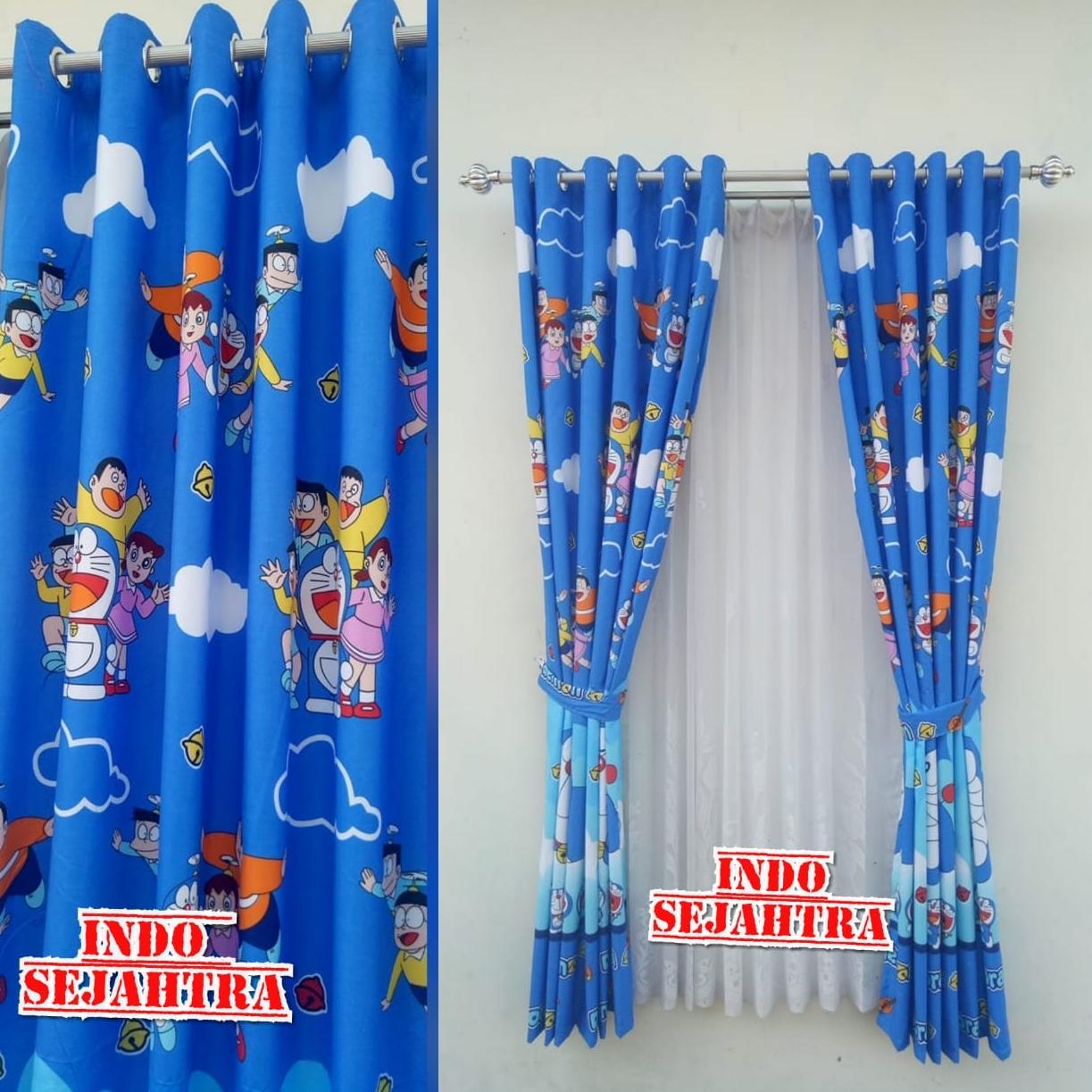 Features Gorden Doraemon Biru Muda Tirai Jendela Pintu Minimalis