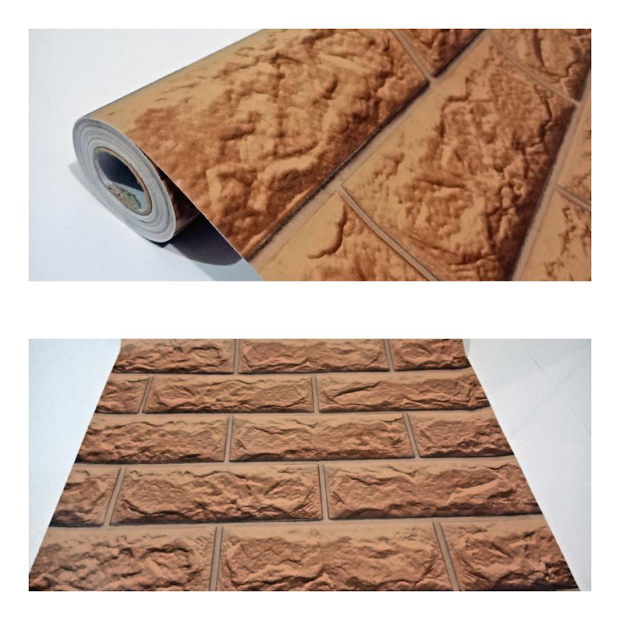 Grosir murah wallpaper sticker dinding kamar ruang indah bagus cantik elegan batu alam coklat tua