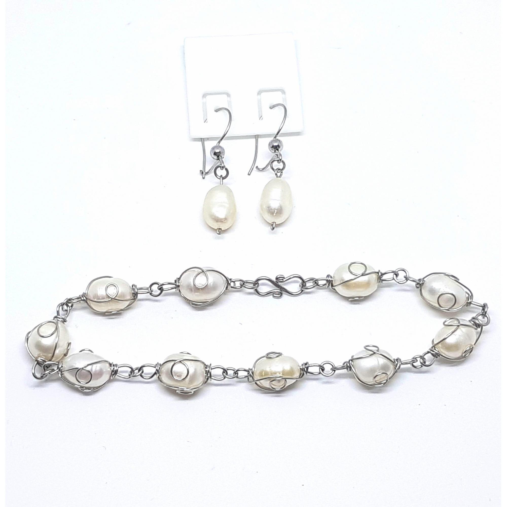 Set Gelang Anting MUTIARA AIR TAWAR ASLI ANTI KARAT SELAMANYA PT36