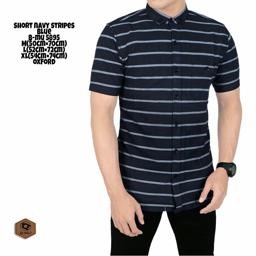 bajuku murah short navy stripes blue b-mu 5895 kemeja tangan pendek kerah lipat short slevees long slevees fashion pria atasan pria kemeja casual formal kerja kantor distro batik koko kaos oblong banana kerah bulat