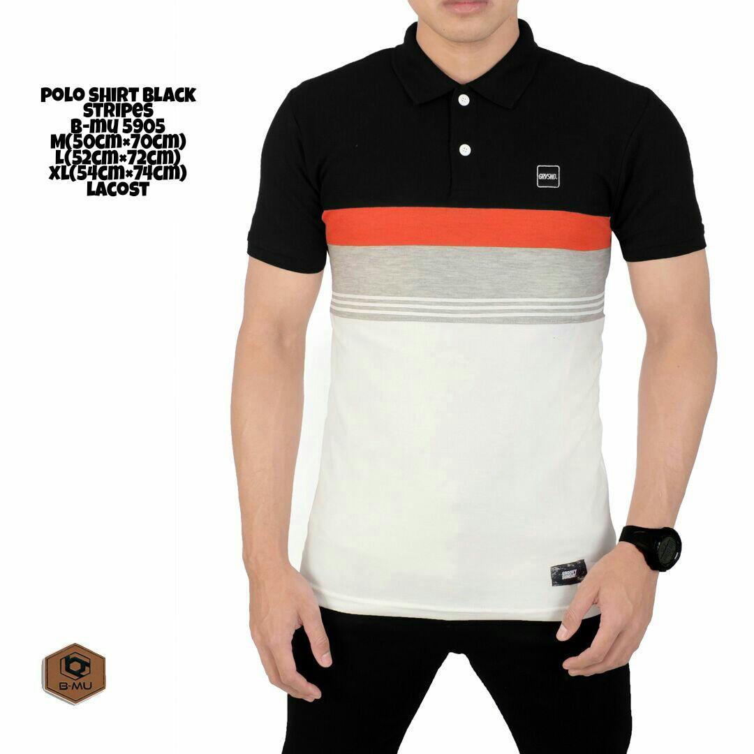 bajuku murah kaos polo shirt black stripes b-mu 5905 /kaos polo pria lengan pendek kerah sanghai kaos distro pria kerah mandarin fashion pria atasan pria kaos polo casual pria exclusive batik printing