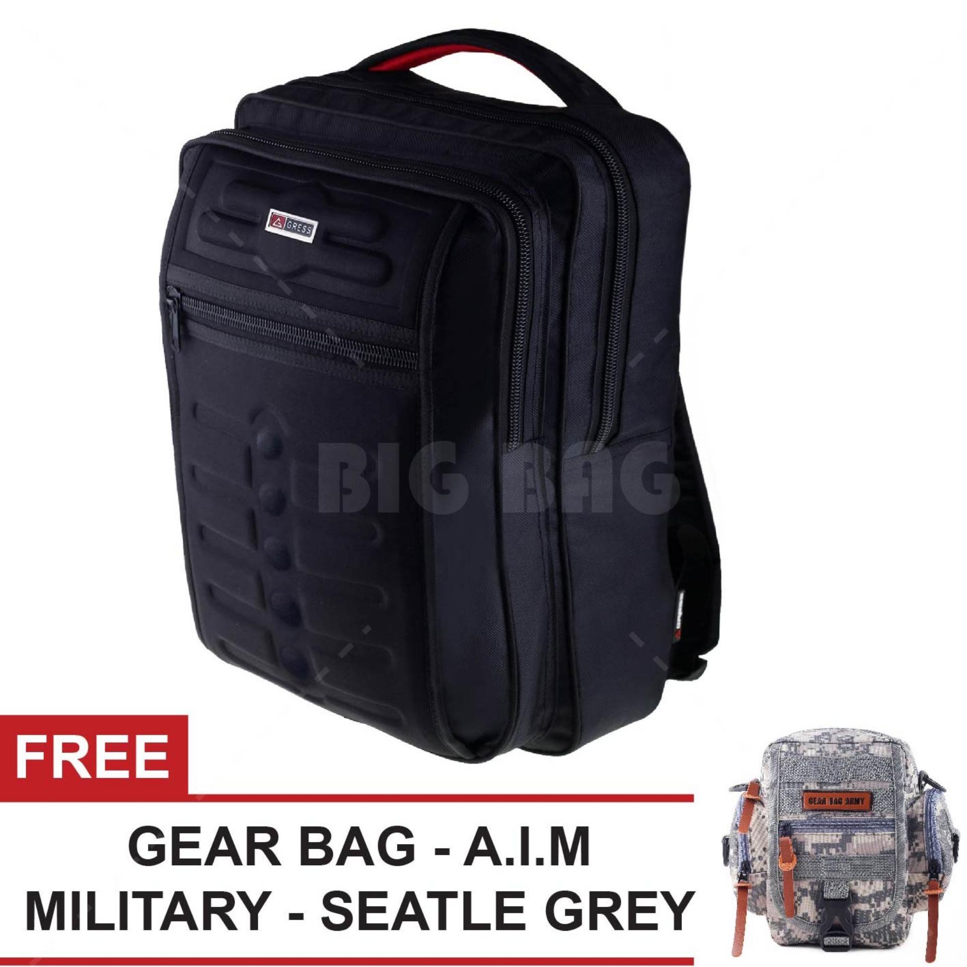 Tas Ransel Gress Emboss Infinity Tas Laptop Backpack - Hitam + FREE Tas Selempang A.I.M Military - Seatle Grey Tas Pria Tas Kerja Tas Messenger Tas Slempang Tas Fashion Pria
