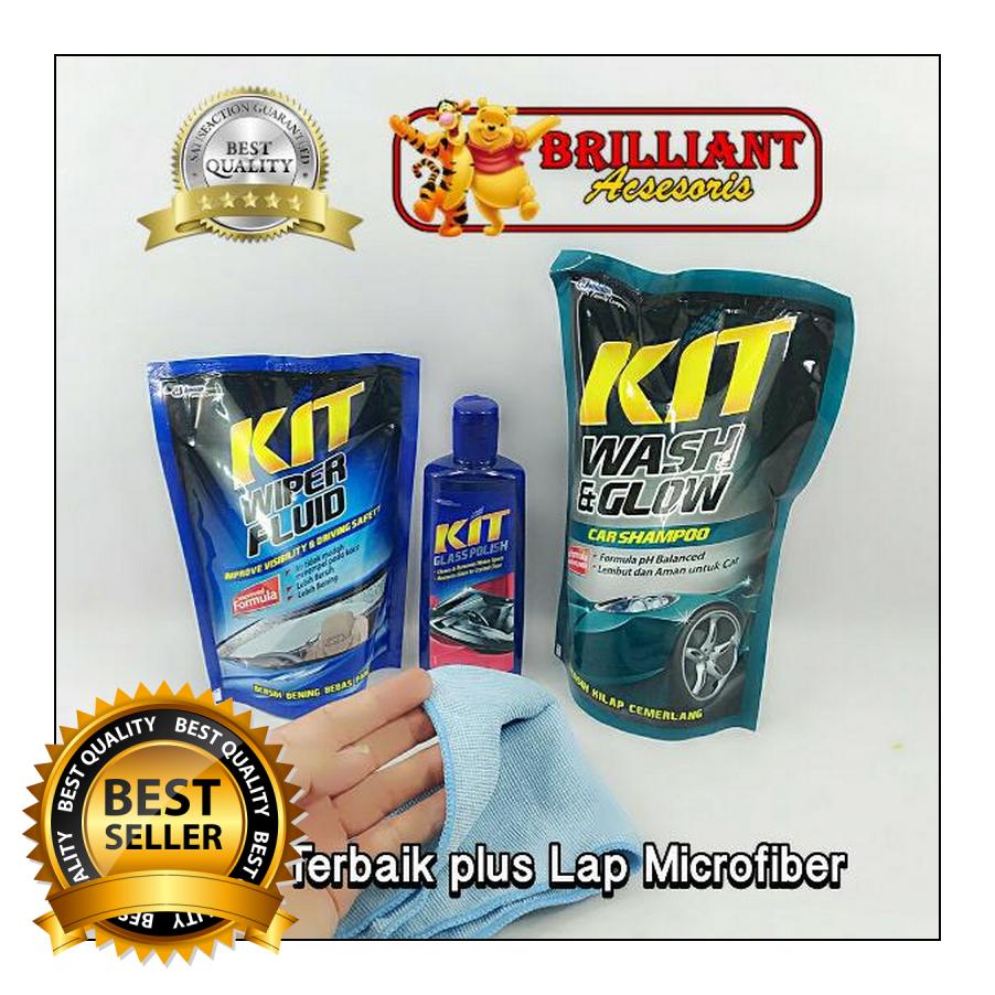 Paket Terbaik dari KITGlass Polish + Wiper Fluit RefillWash & Glow Shampo + Lap Microfiber