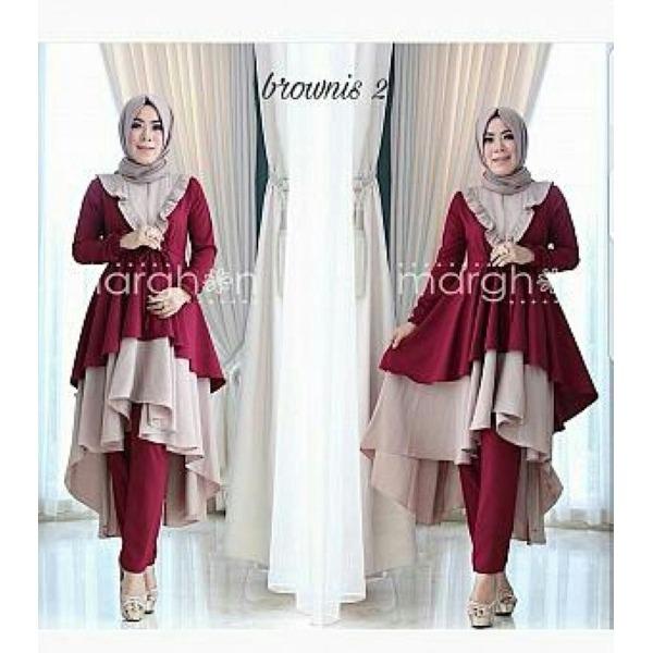 SETELAN TUNIK XL BRONIS MAROON MURAH BAJUGROSIRCEWEK Busana Muslim WANITA