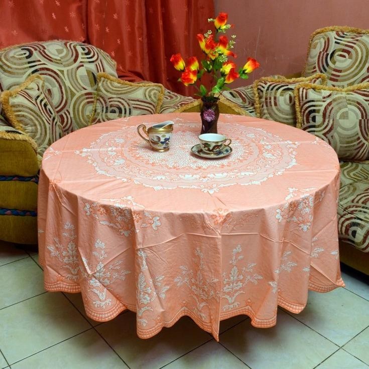 Taplak Meja Makan Vinyl Lace Bulat @180Cm / Taplak Meja Makan Besar 6 Kursi