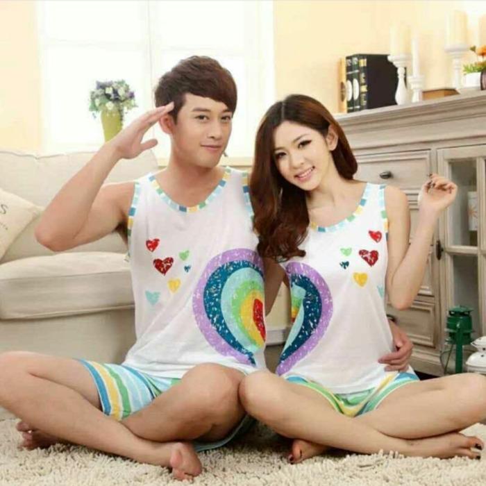 Baju Tidur Couple Love Love Pelangi Multi Colours