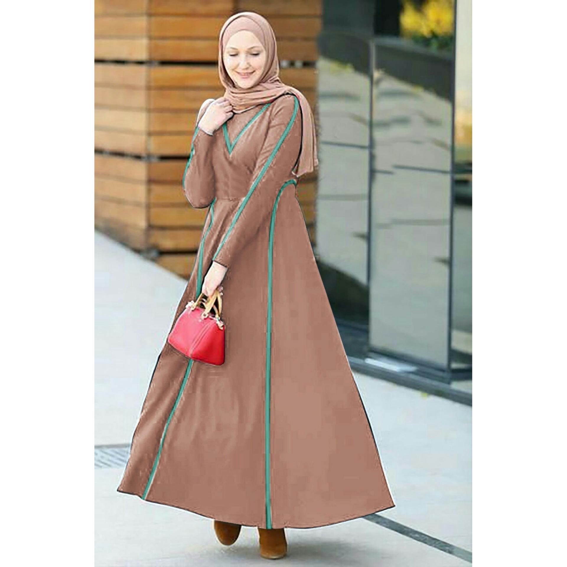 Kedai_baju Muslim Wanita / Gamis Mia Coklat - SR