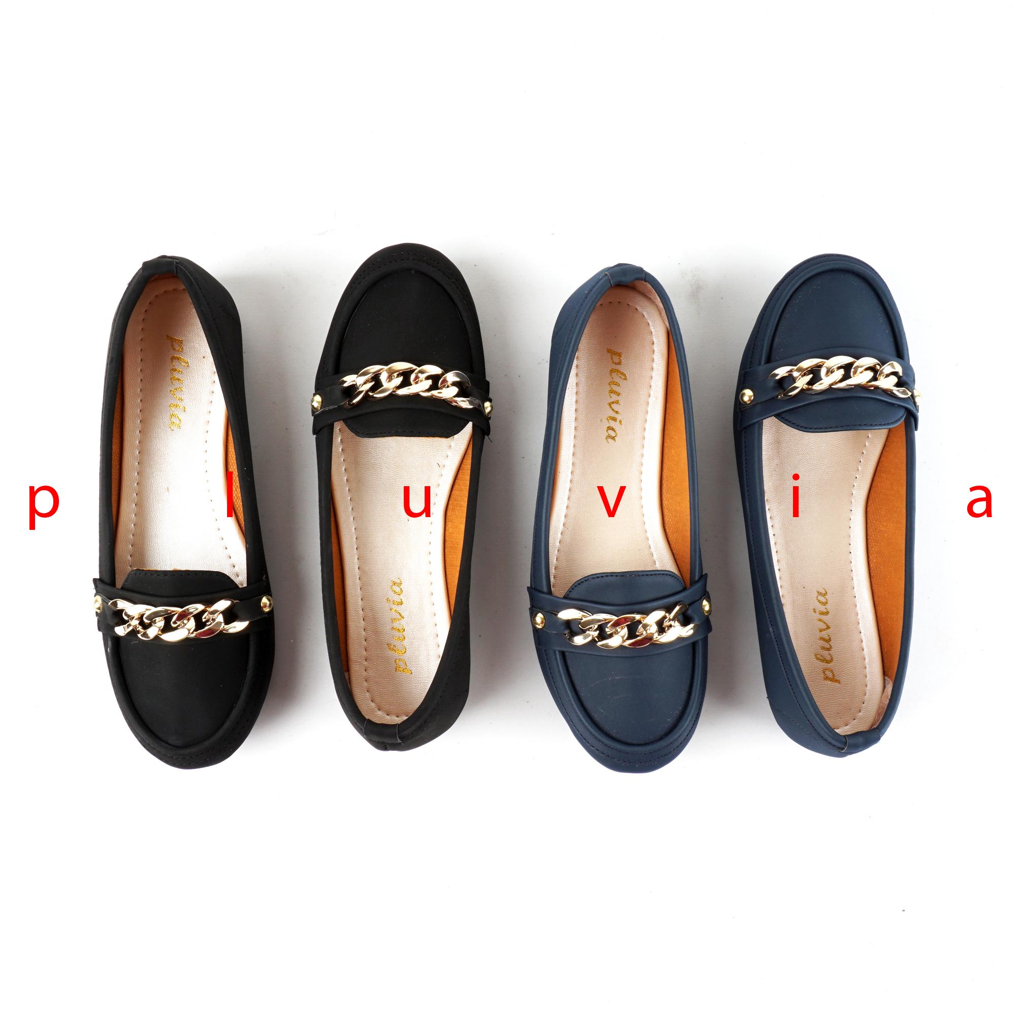 Pluvia - Sepatu Balet Flat Shoes Slip On Wanita PLV12 - Navy -