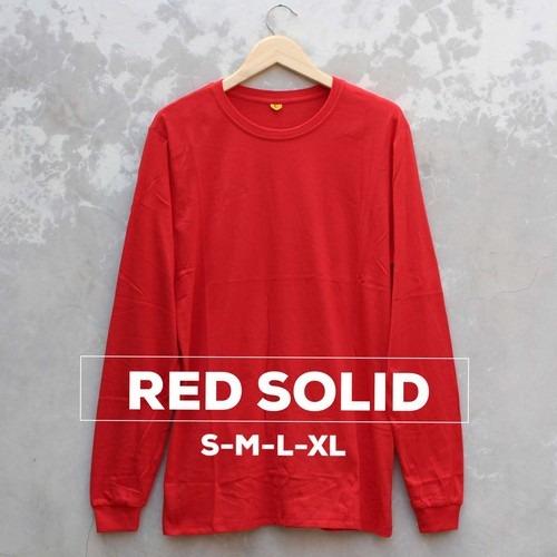 Baju Kaos Polos Lengan Panjang RED SOLID Merah Cewek Cowok