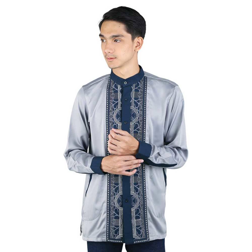 Baju Koko Busana Muslim Pria Cowok Lengan Panjang Warna Abu RYR 010 RZ