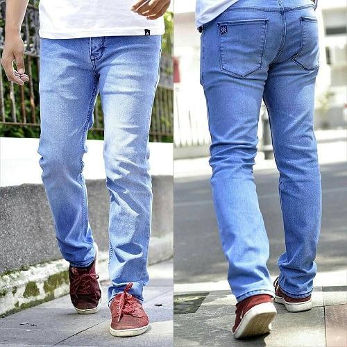 celana jeans pria reguler standar biru muda JUMBO