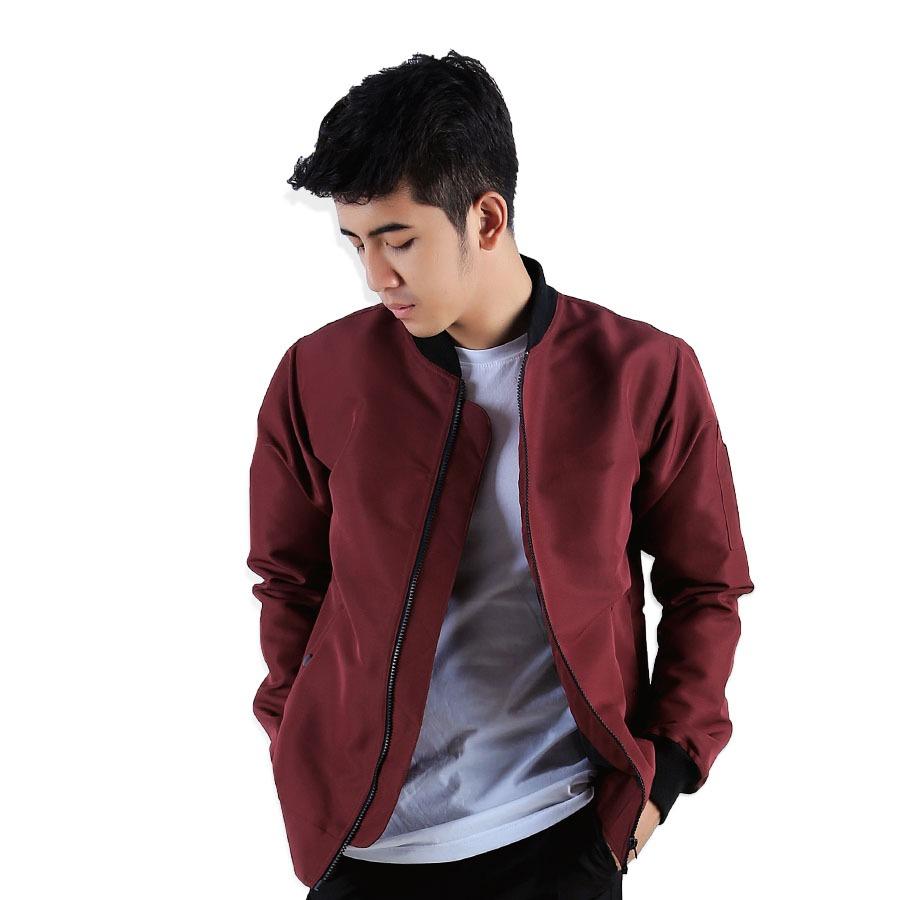 Jaket bomber pria parasut maroon original