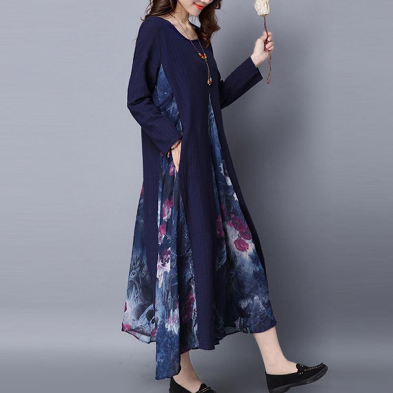 Zanzea Wanita Panjang Lengan CREW NECK Longgar Tunik Kaftan Floral Panjang Gaun Maxi (Navy)-Intl Januari 2019 - 3 Zanzea Wanita Panjang Lengan CREW NECK Longgar Tunik Kaftan Floral Panjang Gaun Maxi (Navy)-Intl - 3