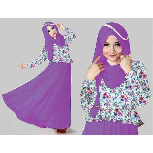 Dijual Vinna Ungu VL Baju Gamis Wanita Spandek Sutera Kombi Jersey Murah