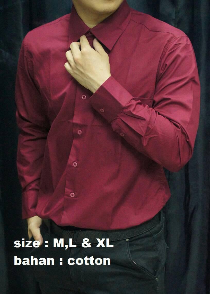 Xellano - Kemeja Pria Lengan Panjang Formal Maroon Polos - Kemeja Kerja Kantor Bahan Katun -
