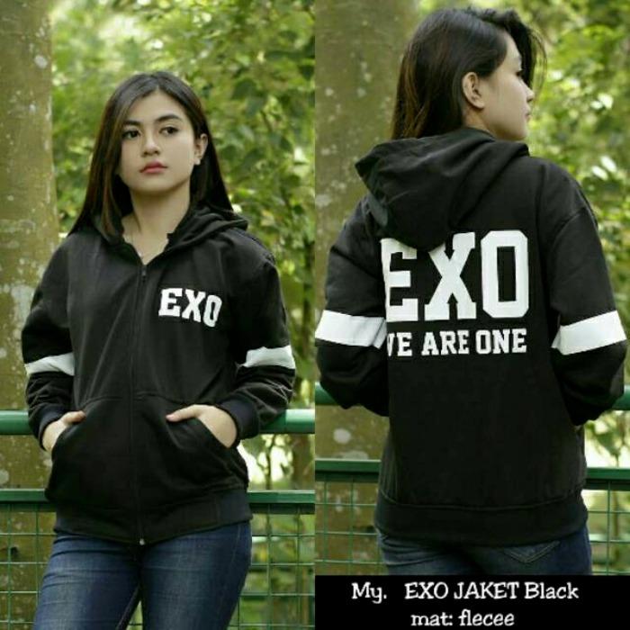 Baju Jaket Zipper Sweater Kpop EXO we are one black sweater pria/wanita
