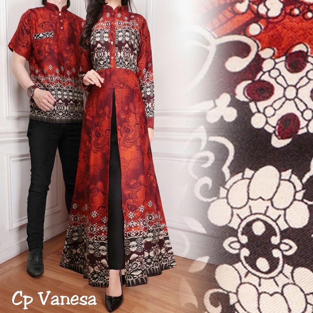 Baju Pasangan Pesta / Couple Gamis Vanesa Plus Kemeja Pria Warna Coklat