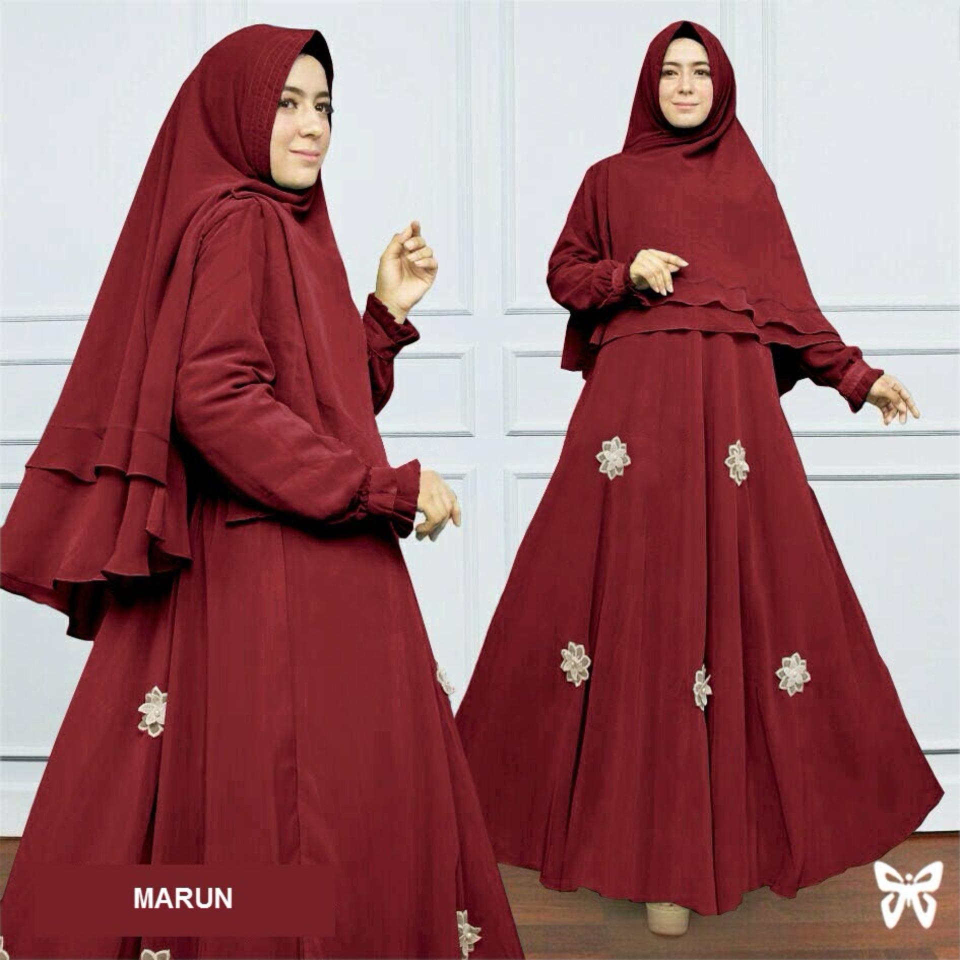 Sera Outfit Gamis Syari Set 2 in 1 Motif Bunga Mutiara MSR062 / Baju Muslim Wanita Syar'i / Gaun Muslimah / Maxi Dress Lengan Panjang / Hijab / Srzendaya