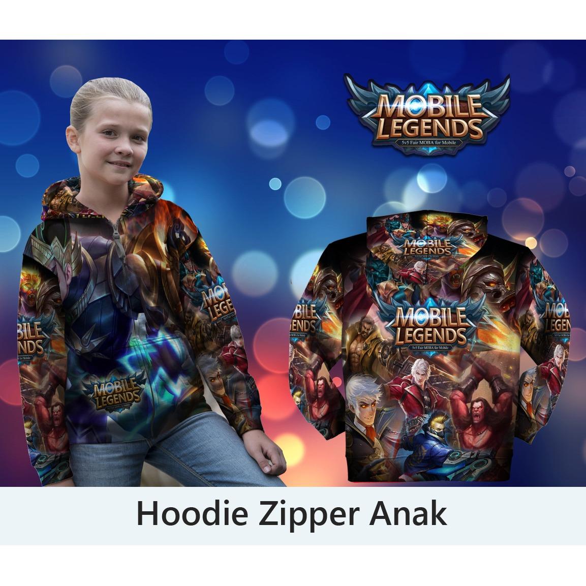 Jaket Hoodie Anak Zipper Fullprint Custom Mobile Legend All Skin Gatotkaca