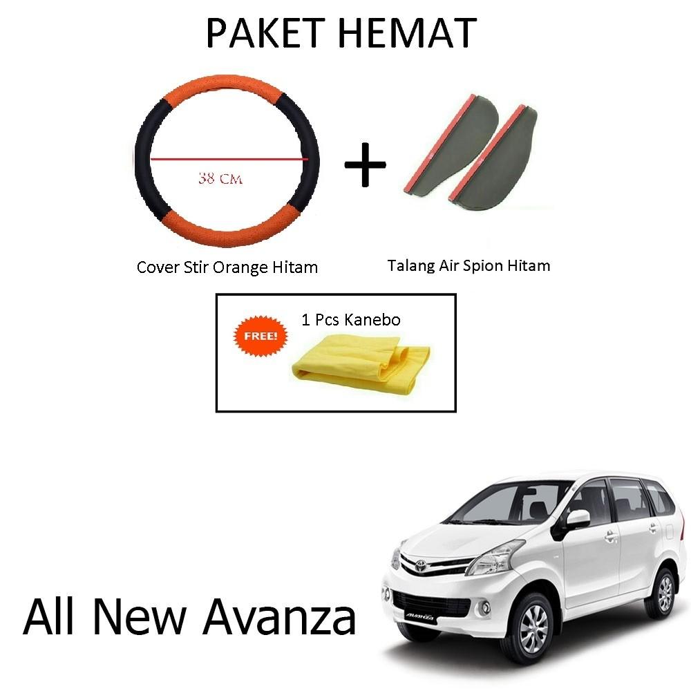 Sarung / Cover Stir / Setir / Steer Mobil All New Avanza Warna Hitam Orange + Talang Air Spion Hitam