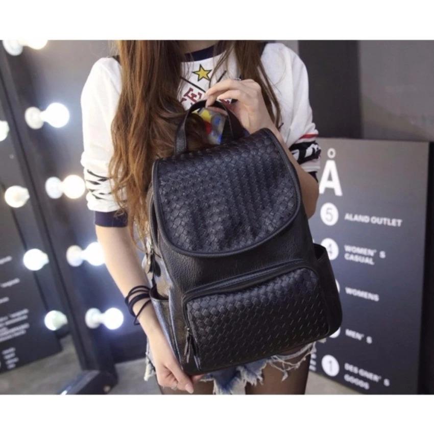 toko bang bayu Tas Ransel Kulit PU Import Korean Style Fashion Branded Wanita Remaja Dan Dewasa - Size Large Rebecca Black Bagus