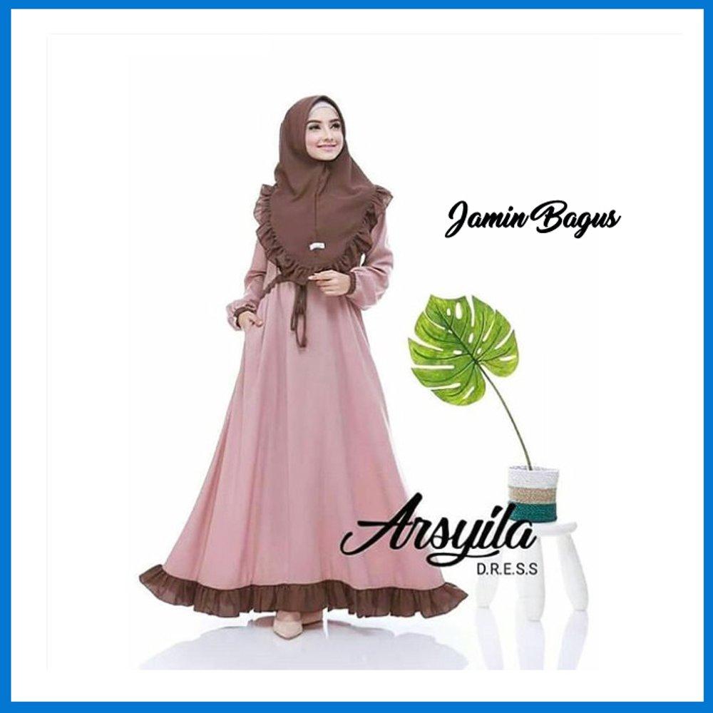 Baju Muslim Modern ARSYILA SYARI Bahan BALOTELI Dapat GAMIS + KHIMAR Gamis Syari Set Khimar Terbaru 2021 Gamis Syari Remaja Simple Gamis Syar’i Wanita Jumbo BEST SELLER