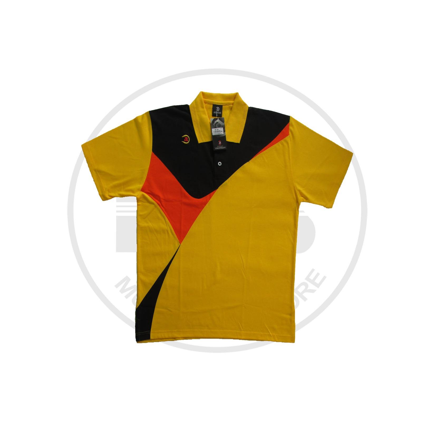 baju training merk athlet warna kuning list hitam merah
