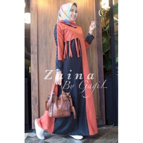 Baju Muslim Original Gamis Zaina Dress Baju Panjang Muslim Casual Wanita Pakaian Hijab Modern Modis Trendy Terbaru 2018