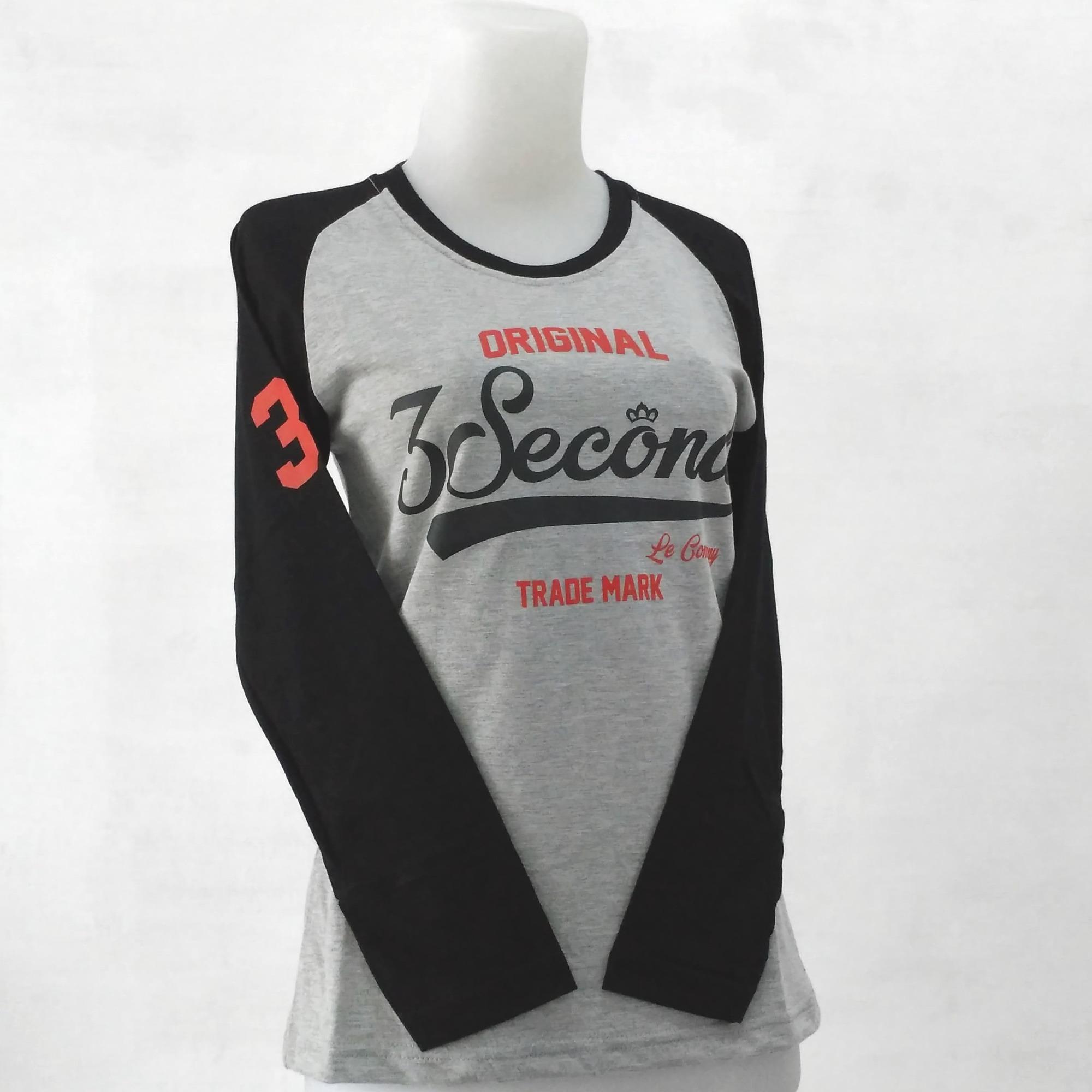 Kaos 3second Cewek Lengan Panjang Warna Abu Hitam/ Baju Wanita/ Longsleeve