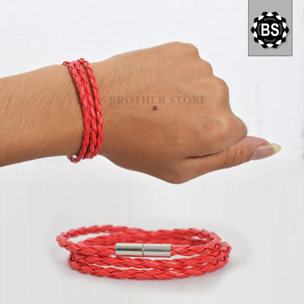Gelang Kulit Unisex I Gelang Distro Merah