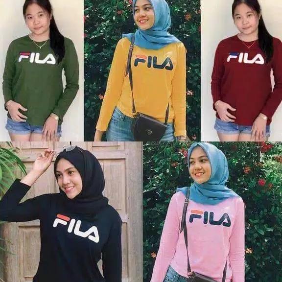 Clairestore Kaos Fila Lengan Panjang Fila - Maroon (Promo Beli 2 Gratis 1)