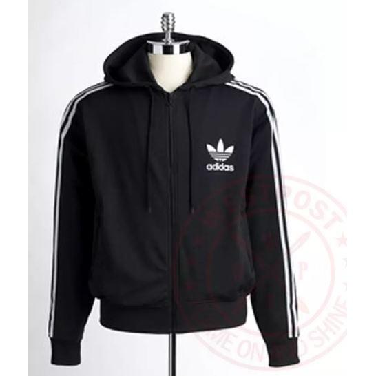 JAKET HOODIE ZIPPER SPORT ADIDAS KLASIK LOGO WARNA HITAM