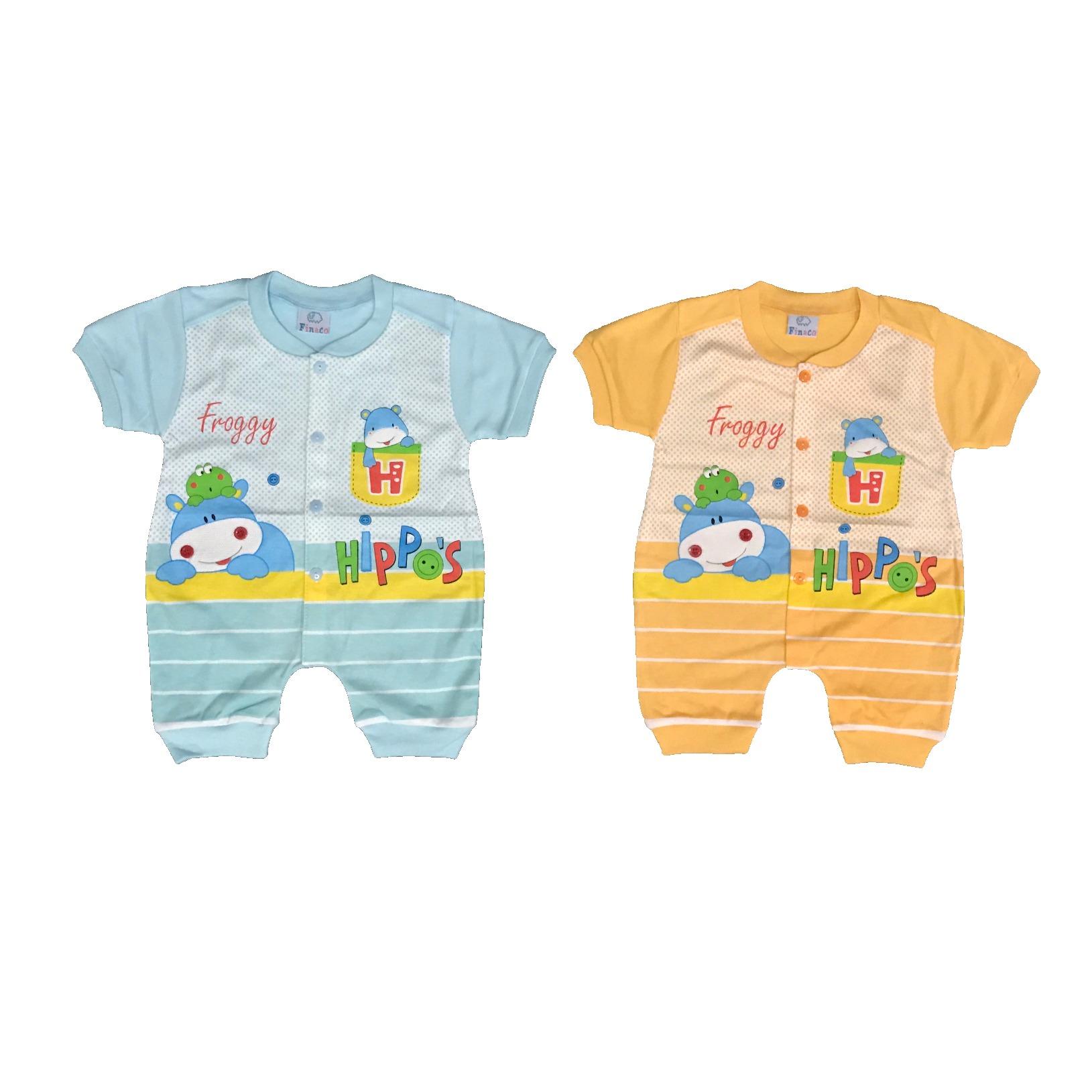 BAYIe - 2 PCS Baju Bayi model Jumper lengan Pendek motif lucu FINACO usia 6 - 12 bulan 100% katun/pakaian Jumsuit bayi /baju bayi new born