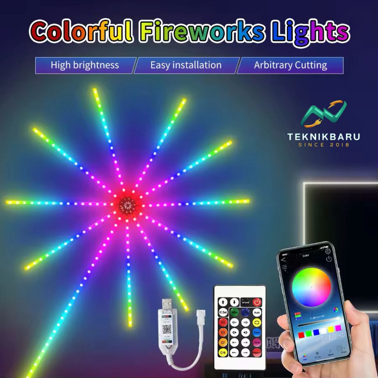 Lampu LED Strip 5050 RGB Model Firework Light - Dekorasi Efek Cahaya Menyebar Bintang Estetik Remote
