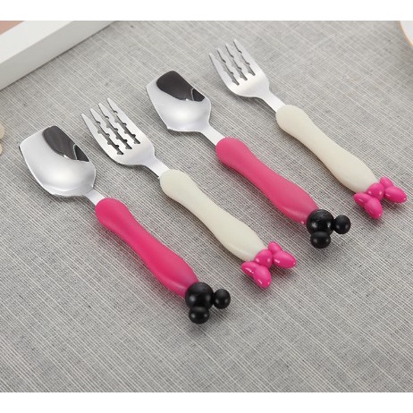 Stainless Steel Set Peralatan Makan Anak Mini Hadiah Anak Sendok Garpu Anak Kartun Import