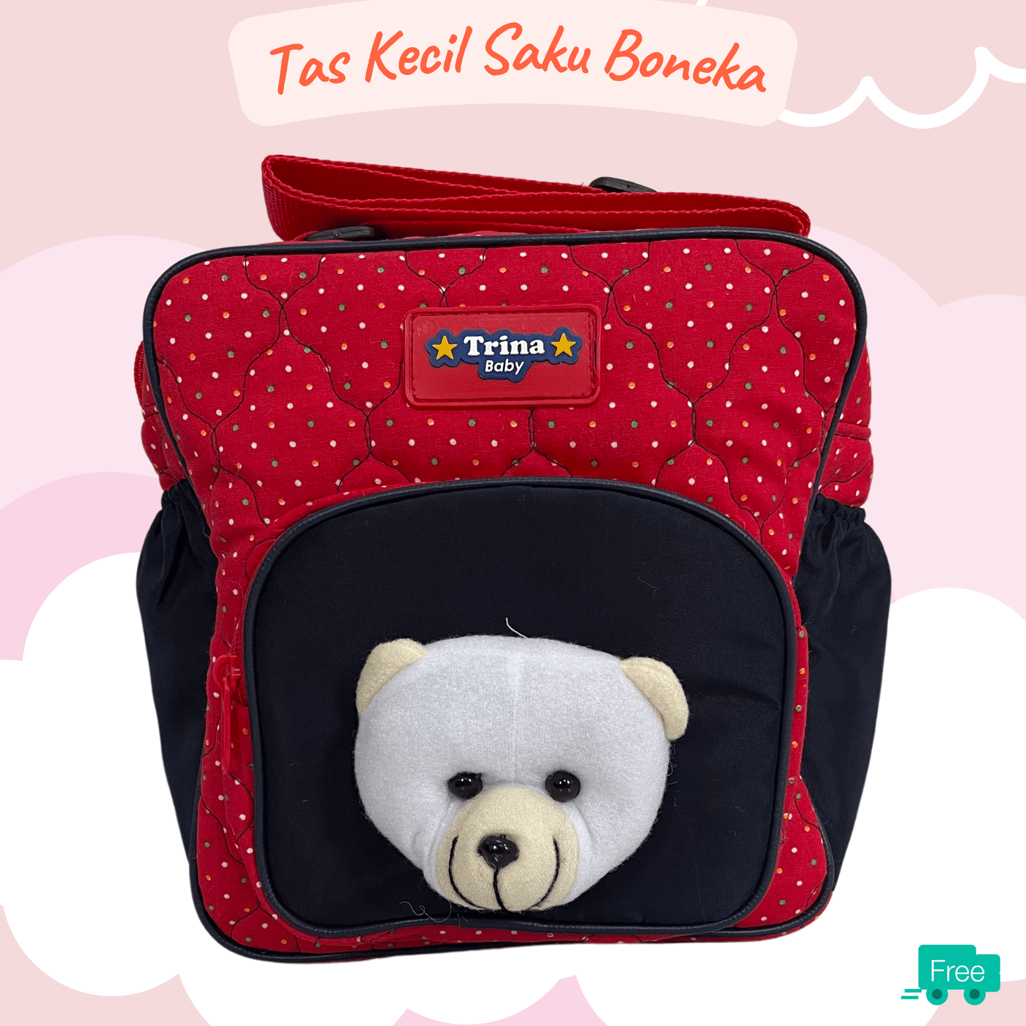 Tas Bayi kecil saku boneka polkadot murah