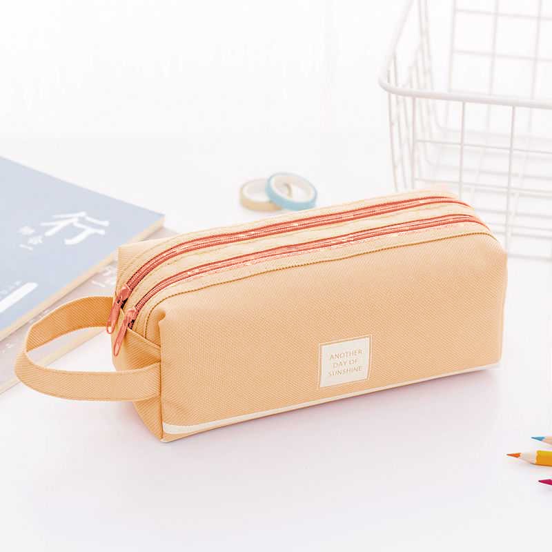 Dompet Pensil Dual Zipper Tahan Air Warna Pastel - Organizer Sekolah Dua Sisi