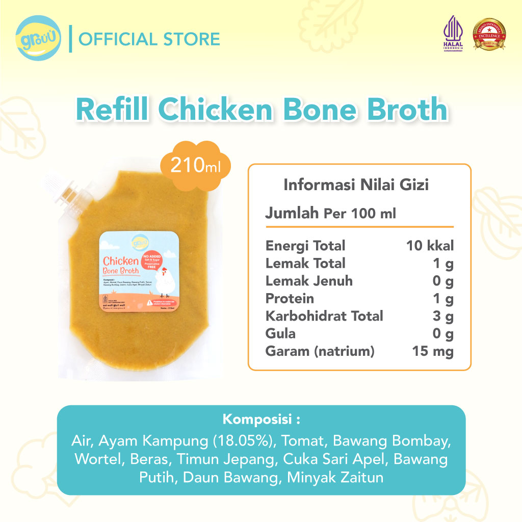 Grouu - Kaldu Tulang / Bone Broth - BB Booster MPASI Bayi Anak (Kaldu Tulang Ayam Sapi Salmon | Chicken Bone Broth Beef Bone Broth Salmon Bone Broth)