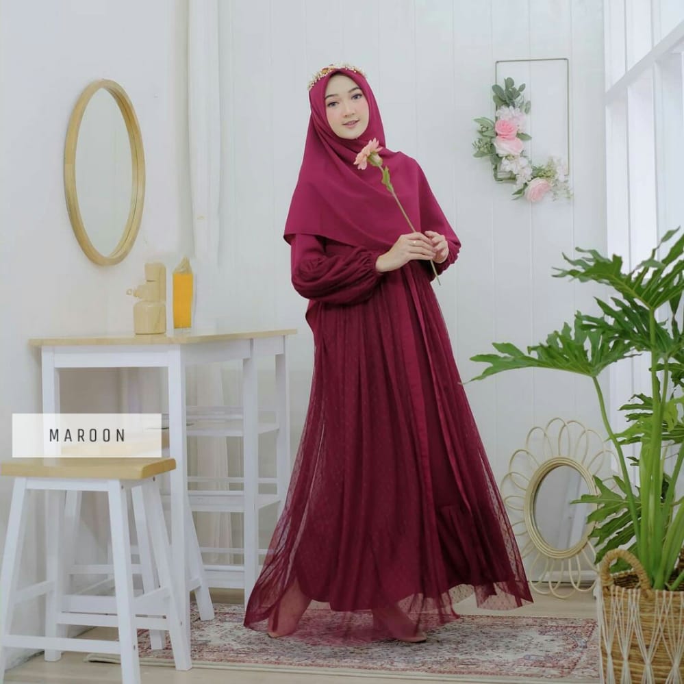 Baju Muslim Modern AZALIA DRESS BO Bahan WOLFICE MIX TILE Gamis Wanita Baju Gamis Remaja Gamis Wanita Terbaru 2021 Termewah BEST SELLER
