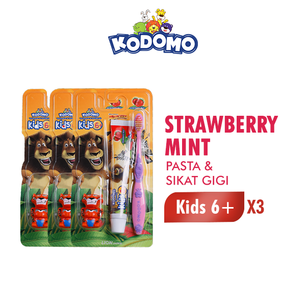 [Paket isi 3] KODOMO Sikat Gigi 2 IN 1 Pro Kids Madagascar - Random Design