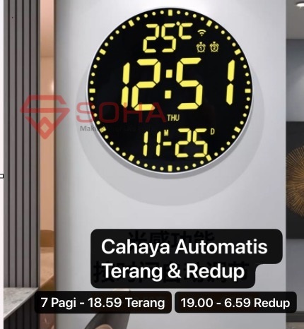 JD-17 Jam Digital LED Besar Jam Bulat Dinding Jam Wifi Konek App Bisa Remote Dari Smartphone Fitur Alarm Suhu
