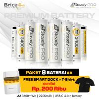 Brica B-Steady PRO 1.5V AA x8 Li-Ion Rechargeable Battery with Charger Dock Free T-Shirt - Baterai AA