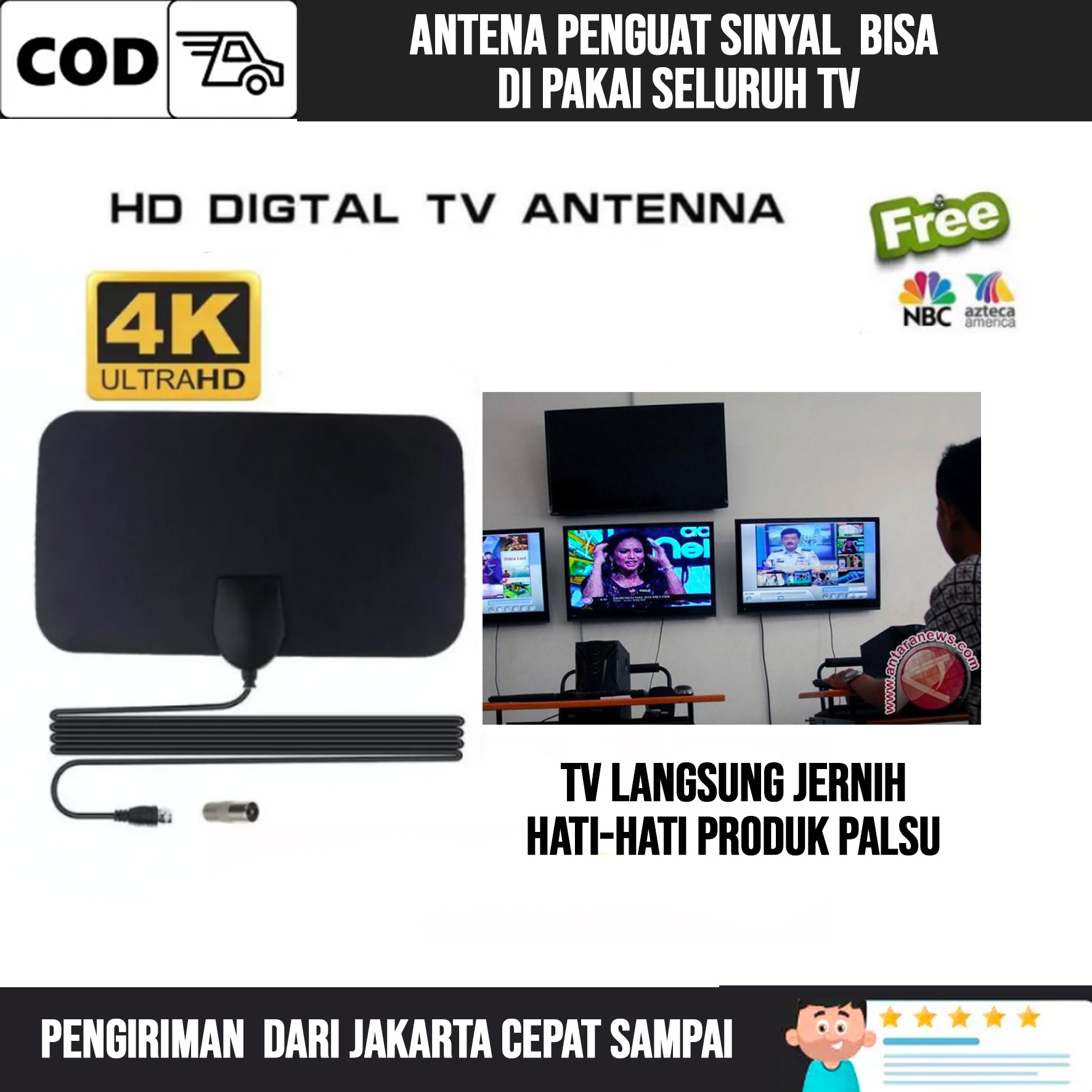BISA COD Taffware Antena TV Digital DVB-T2 4K High Gain 25dB Antena TV Digital / Taffware Antena TV Digital DVB-T2 4K High Gain 25dB / Antena TV Digital Antena TV Kotak DTV HD 4K 200 Mil Dalam Ruangan Aerial 1080P TV + F Pria stop kontak tv 1x wej2510h + 1xwesj78019 silver panasonic