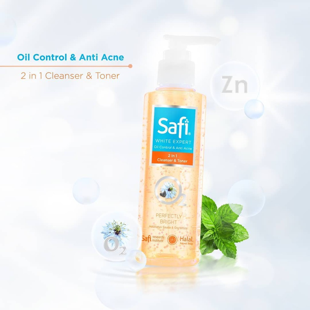 Safi White Expert Oil Control & Anti Acne 2 in1 Cleanser and Toner 150 ml / Pembersih dan Toner Wajah Safi / Mengatasi Kulit berminyak dan jerawat safi