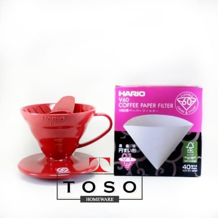 Promo Paket Hario V60 Coffee Dripper with Paper Filter Size 01 Pour Over Kit Diskon