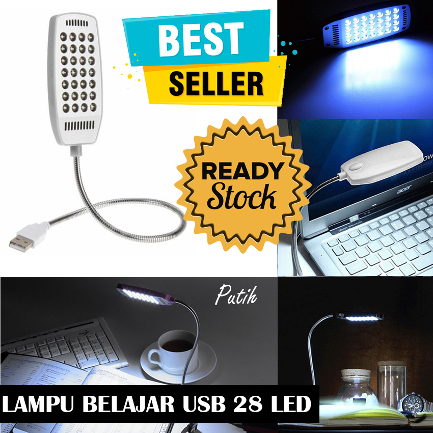 Lampu USB LED 28 Lampu Baca Laptop Multifungsi Light Desk Read Lamp Portable Flexible for PC Notebook Power Bank Adapter Charger USB Port Senter Darurat Emergency Fleksibel Belajar Sinar Terang Super Bright Plug USB Pencahayaan Penerangan - Putih