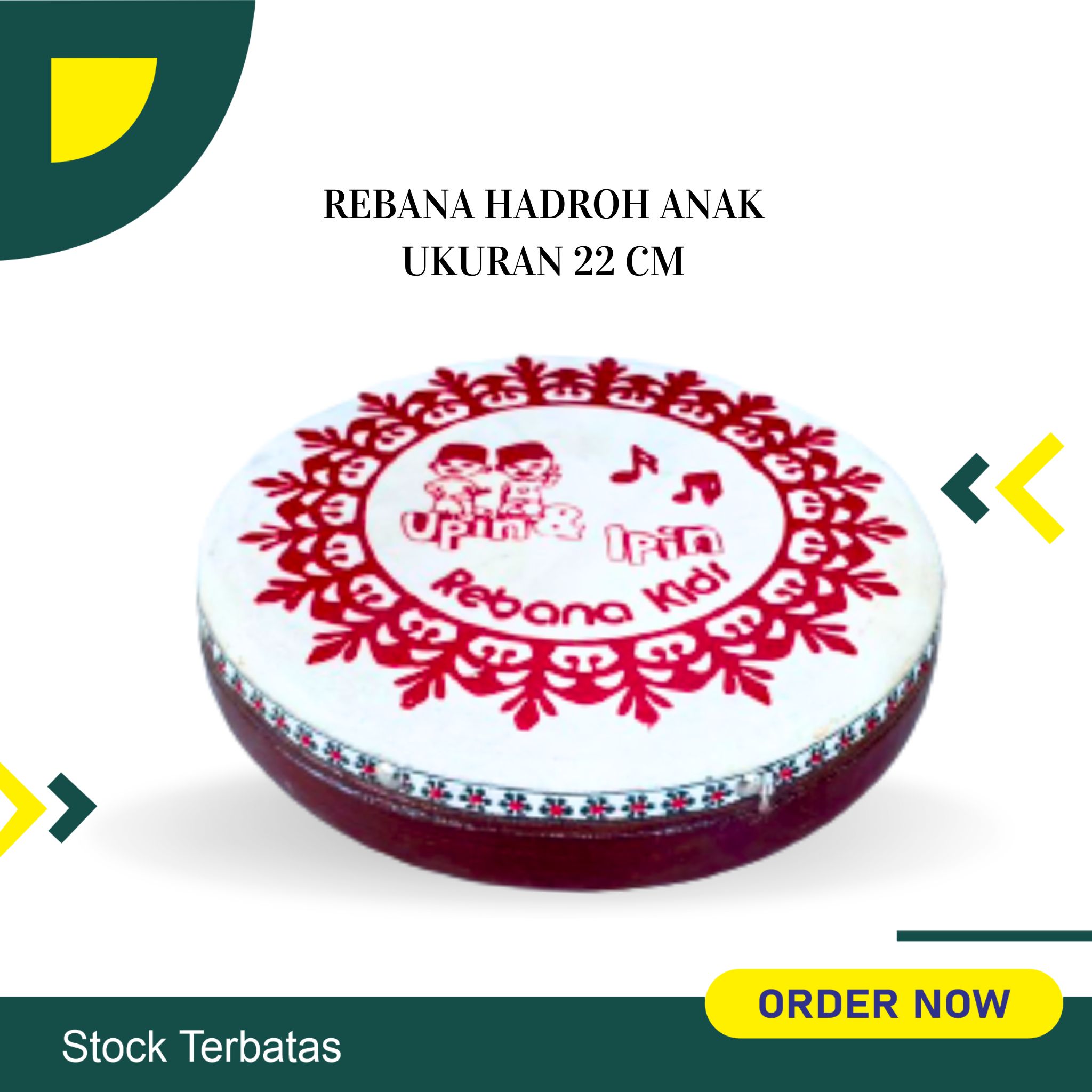 Rebana hadroh kotek rebana maianan kecrek uk 16 cm dan 22 cm tanpa kencer kopang