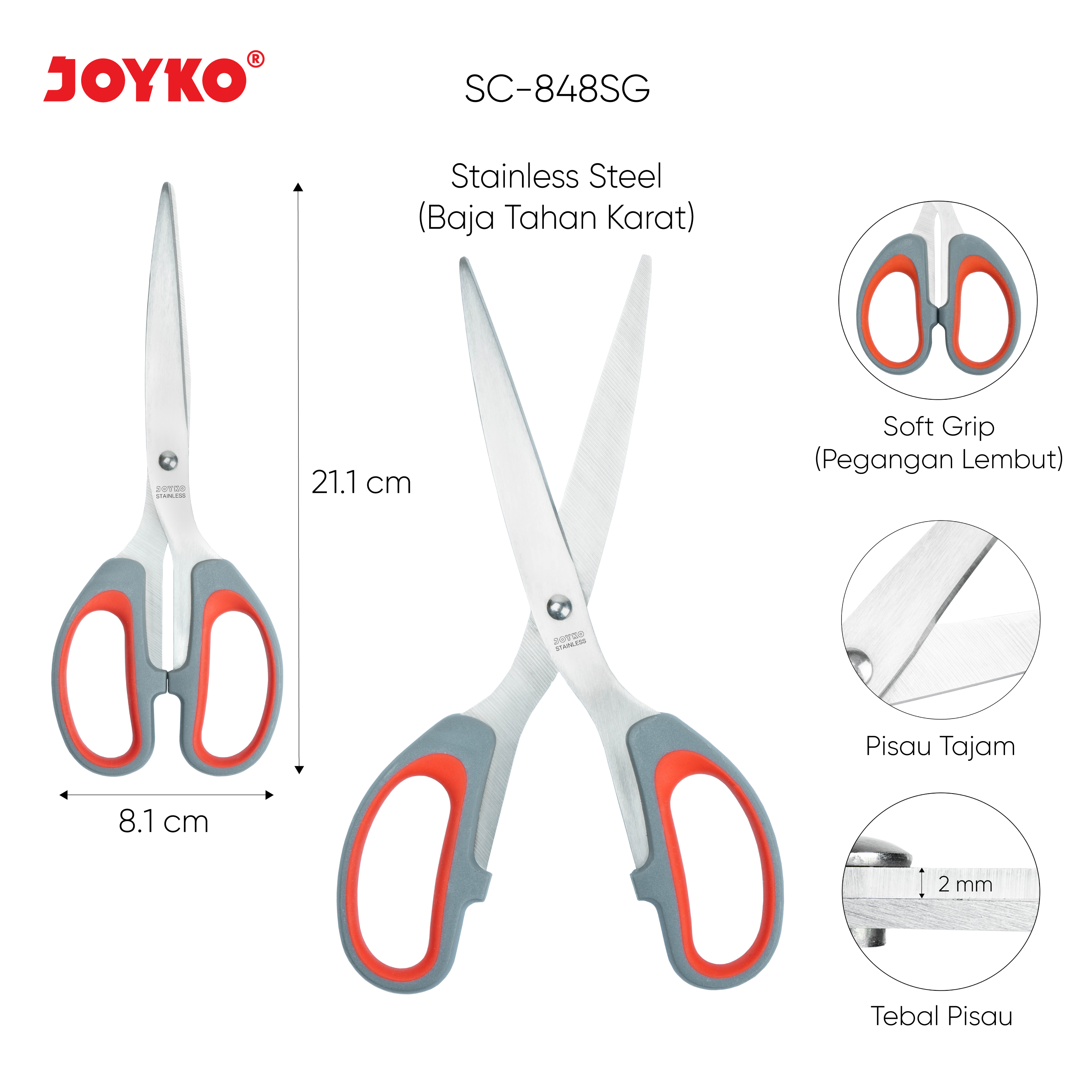 JOYKO Gunting Scissors Soft Grip Stainless Steel SC-828SG~848SG